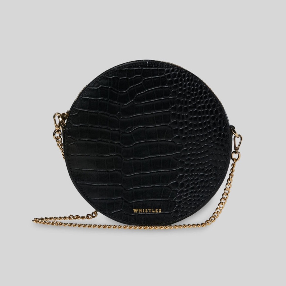 Whistles Brixton Circular Croc Bag black